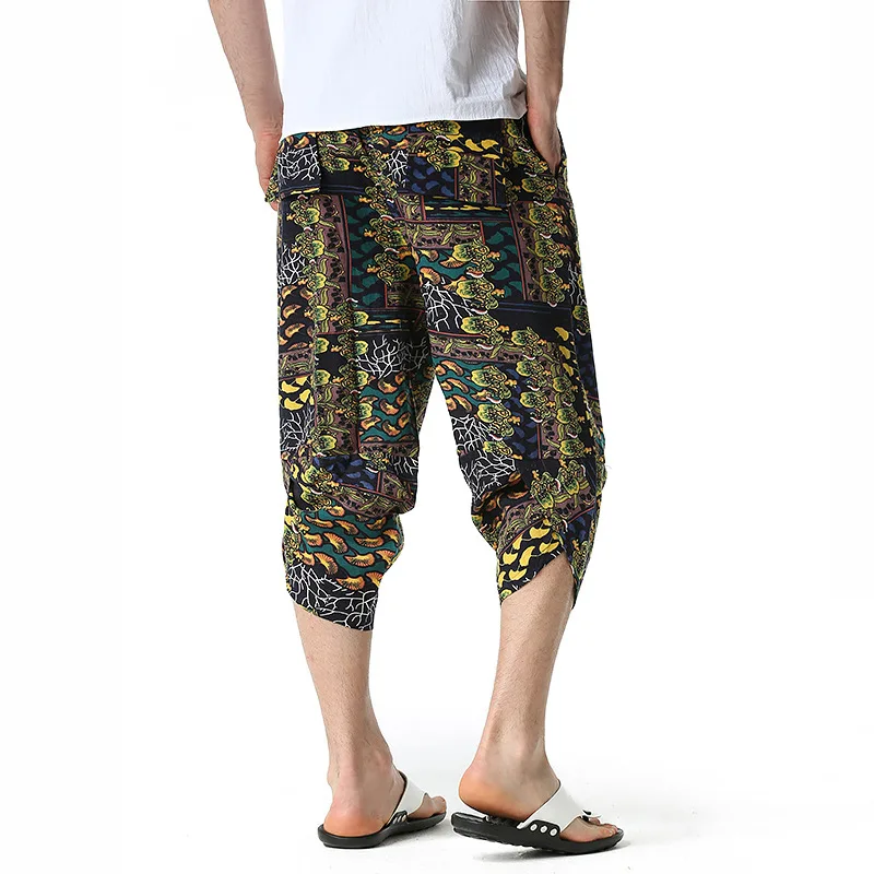 

Hip Hop Casual Fashion Harlan Cropped Pants Wide Leg Men's Cropped Pants Summer Linen Pants Swimming Shorts Men