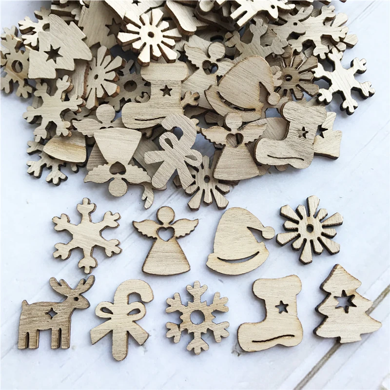 50/100 шт. DIY Плетеный абажур из натурального дерева чип Рождественская елка висячие украшения кулон подарки для детей Снеговик Форма Рождество украшения для дома