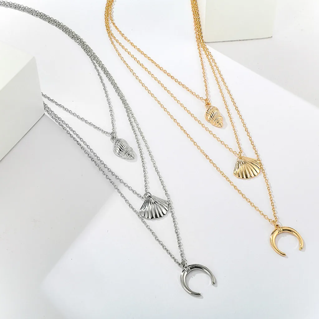 Мода Раскладушка оболочки раковины Луны сплава многослойное ожерелье ювелирные