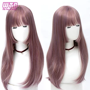 WTB длинные прямые синтетические волосы Лолиты смешанные фиолетовые с челкой для женщин термостойкие волоконные рождественские женские парики для косплевечерние