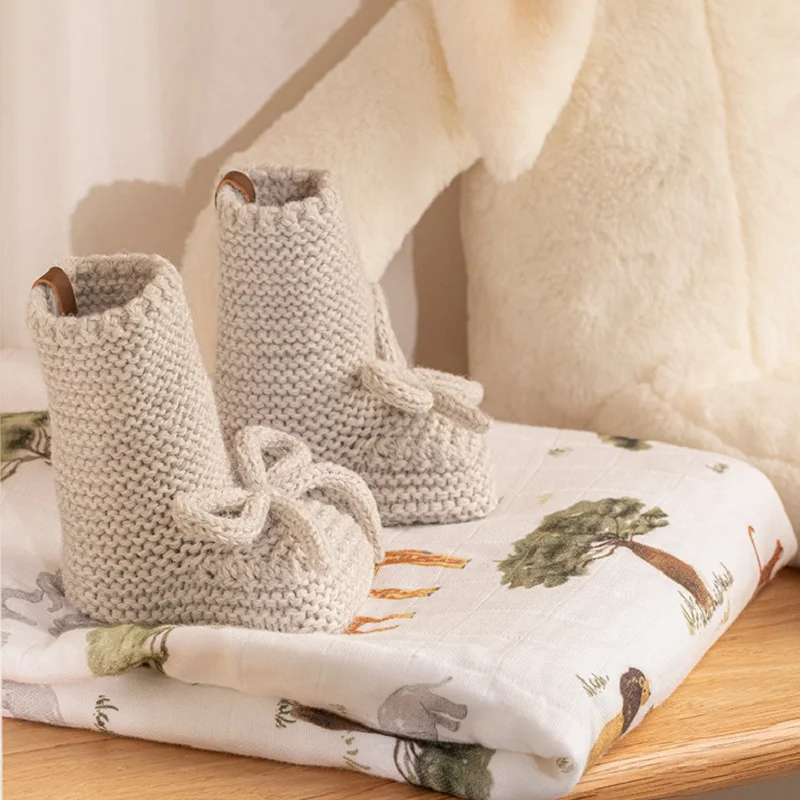 

Natural Baby Girl Kids Soft Baby Shoe Knit Booties Anti-slip 6-12 Months Baby Socks Boots 4 Color Options