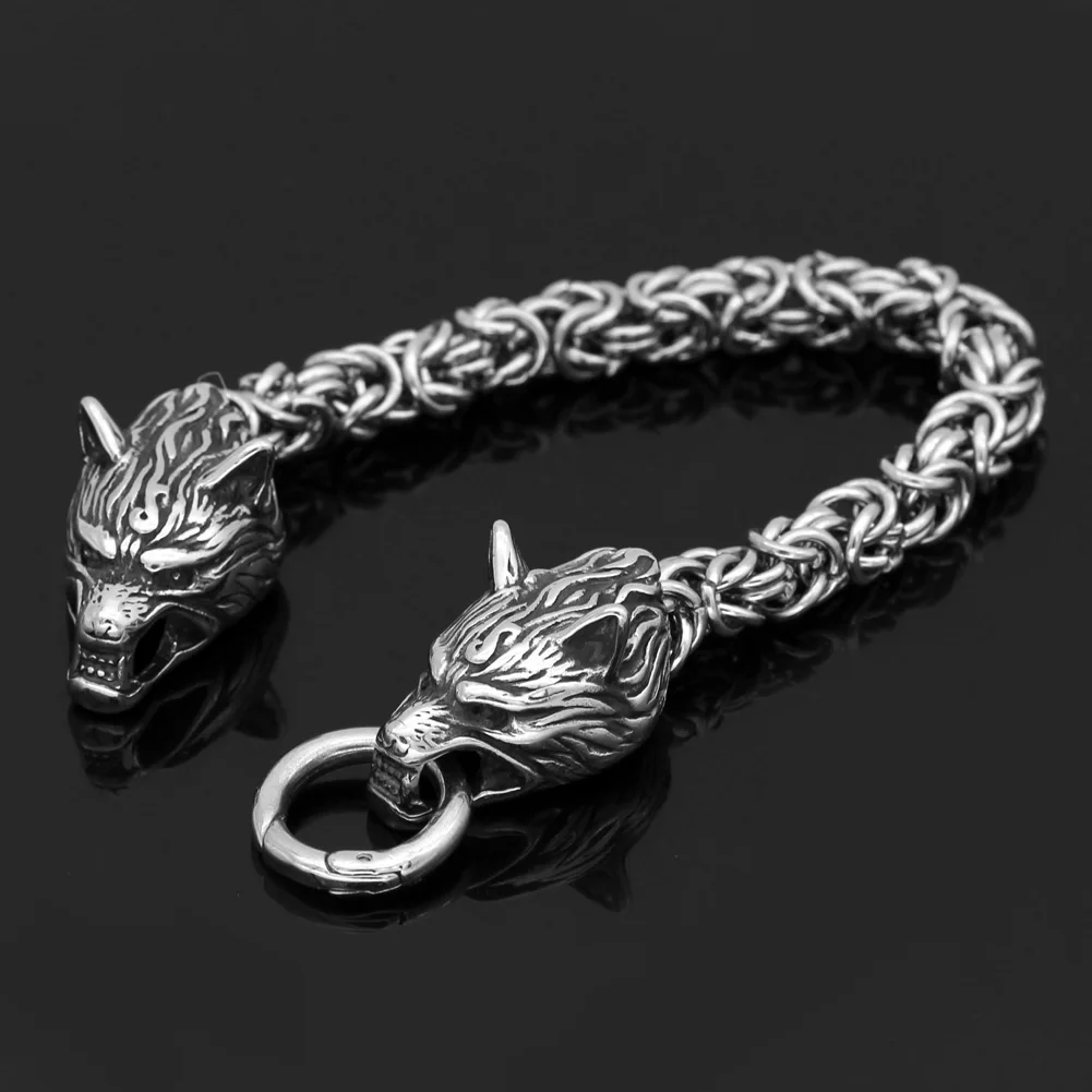 norse Men stainless steel King chain viking wolf head bracelet 17-25 CM | Украшения и аксессуары