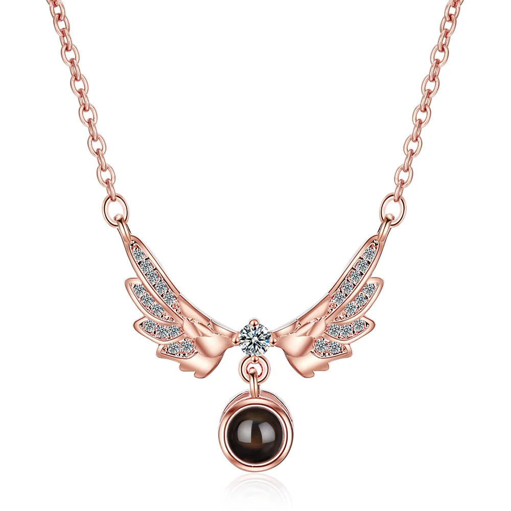 

DIWENFU 14K подвески из розового золота обсидиан ожерелье для женщин Collares Mujer ангельские крылья 14K розовое золото обсидиановые подвески
