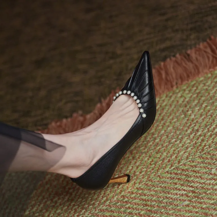 

2021 new pleated pearl banquet stiletto shoes business shoes women's shoes