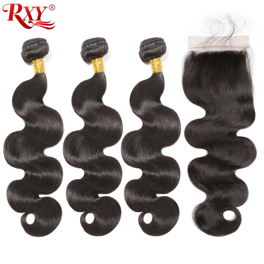 RXY объемные волнистые пучки с бразильские волосы закрытием плетение 3 шт
