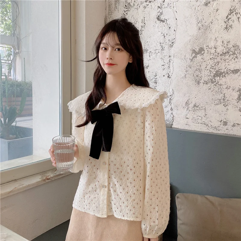 Женская рубашка с длинным рукавом кардиган бантом на лице и цветочным принтом