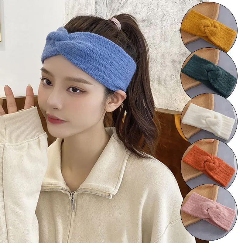 

Winter Warm Headband Women Woolen Knitting Kont Headbands Lady Elastic Wide Makeup Headband Headwear Sports Yoga Bandanas Turban