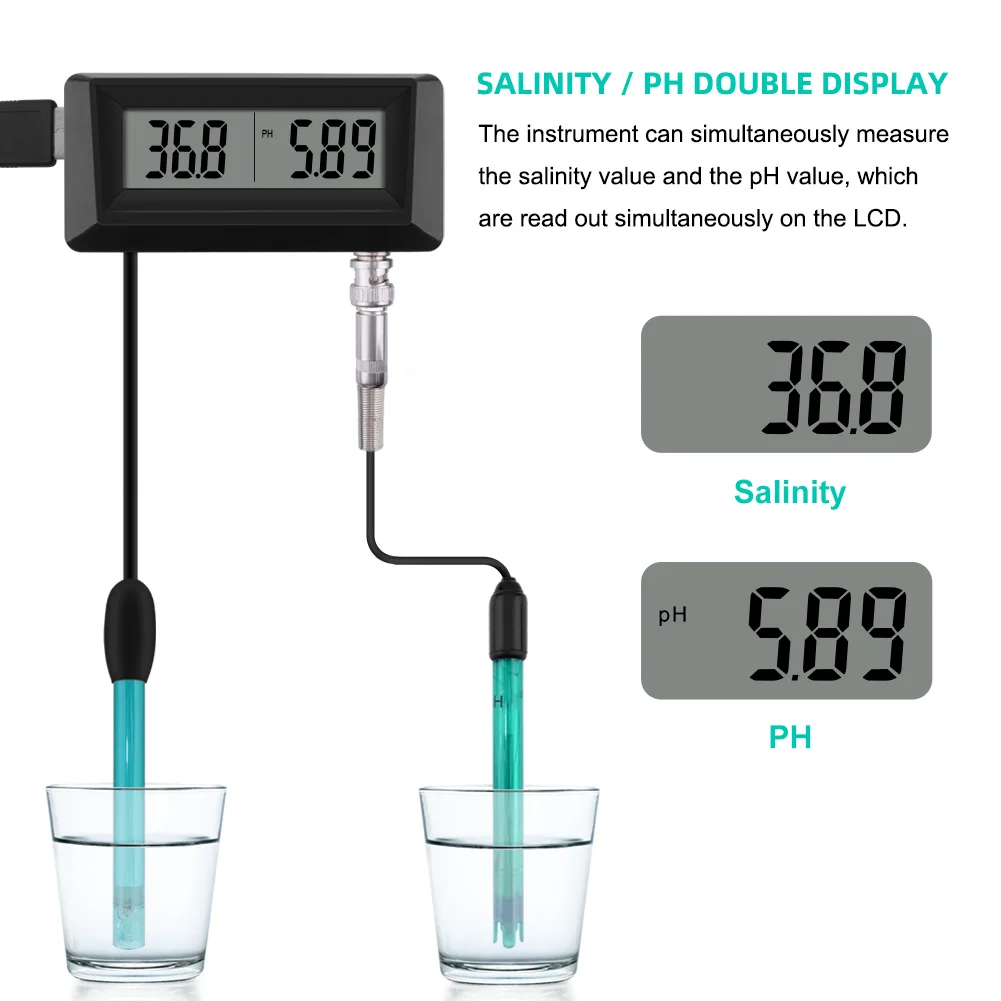 Новый Онлайн PH и монитор солености 2 в 1 измеритель ph тестер для аквариума