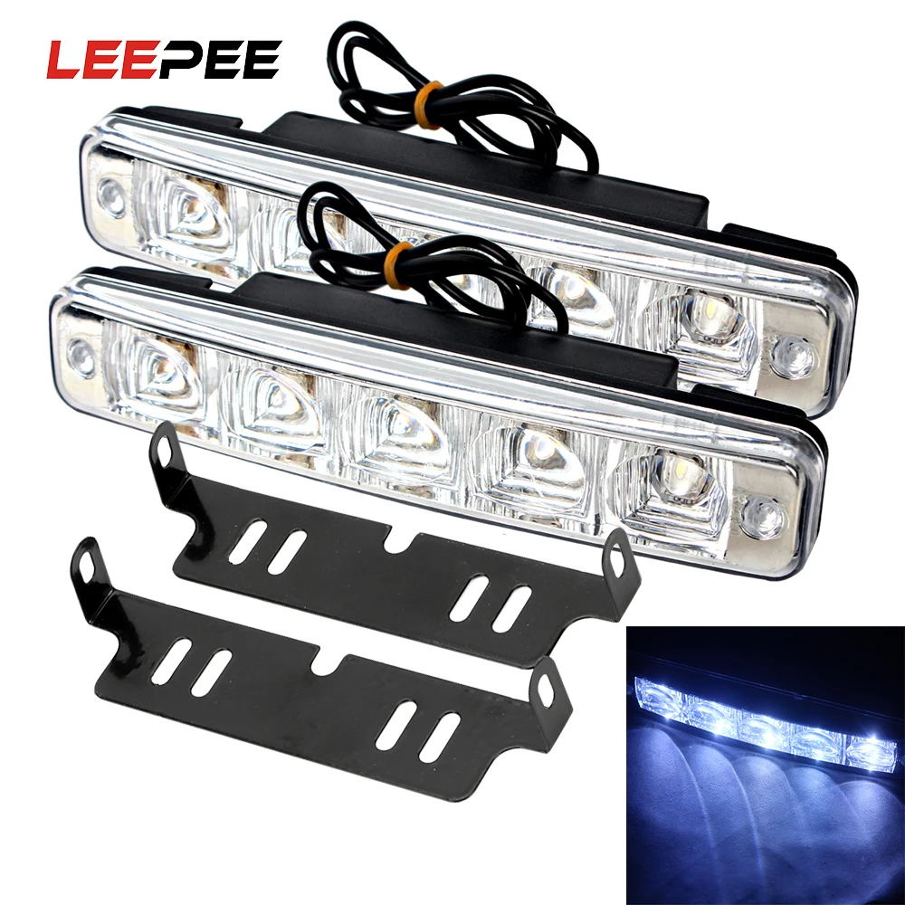 LEEPEE 5 LEDs DRL Daytime Running Light Waterproof Car External Lights Universal Daylight Car Styling