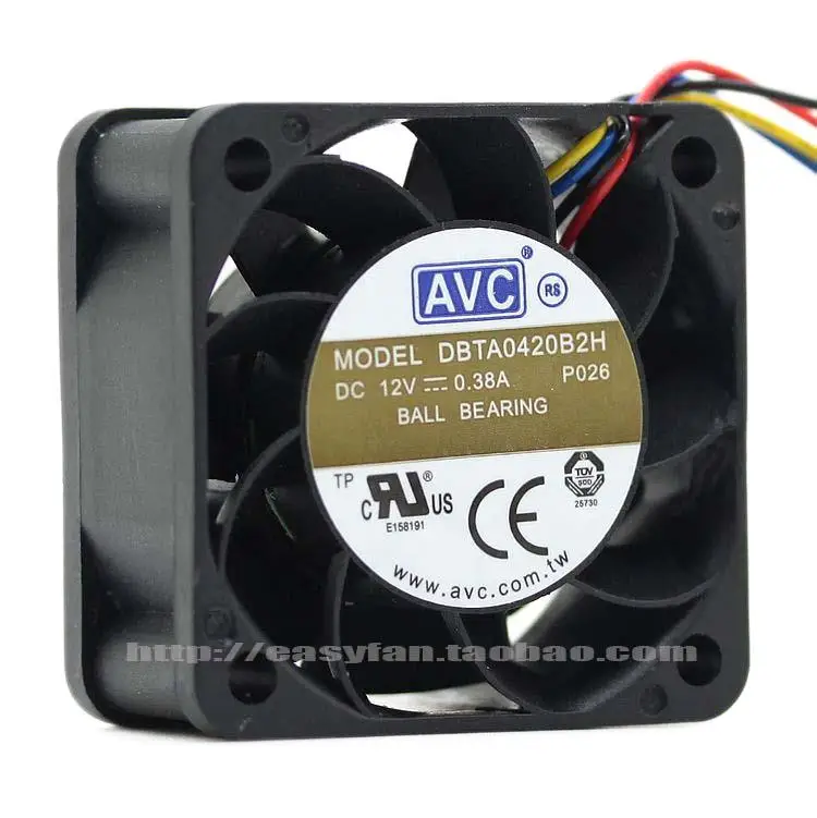 Вентилятор для охлаждения AVC DBTA0420B2H -P026, 12 В, 0,38 А, 4 см, 4 провода, двойной шарикоподшипник, вентилятор связи, охлаждающий вентилятор, кулер 40x40x20 мм