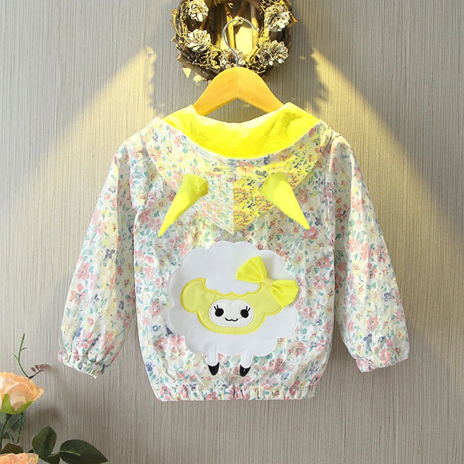 

2021 New Spring Autumn Girls Windbreaker Coat Baby Kids 3D Horns Hooded Outwear Cartoon Coat Clothes Children's Baseball Jacket