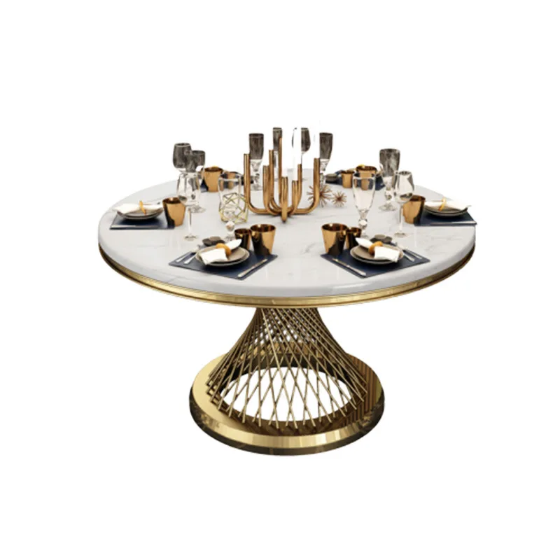 

Modern simple home with turntable round rock slab dining table
