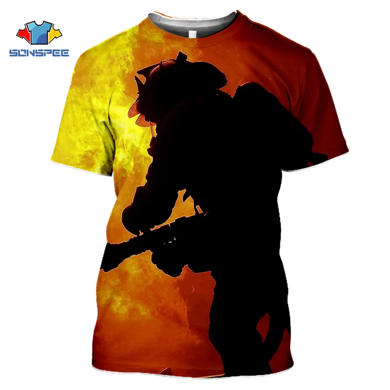 

SONSPEE Summer 3D Printing Men's T-shirt Firefighter Warrior Sweatshirt Hip Hop Women's Short Sleeve Pullover Casual Adult Top