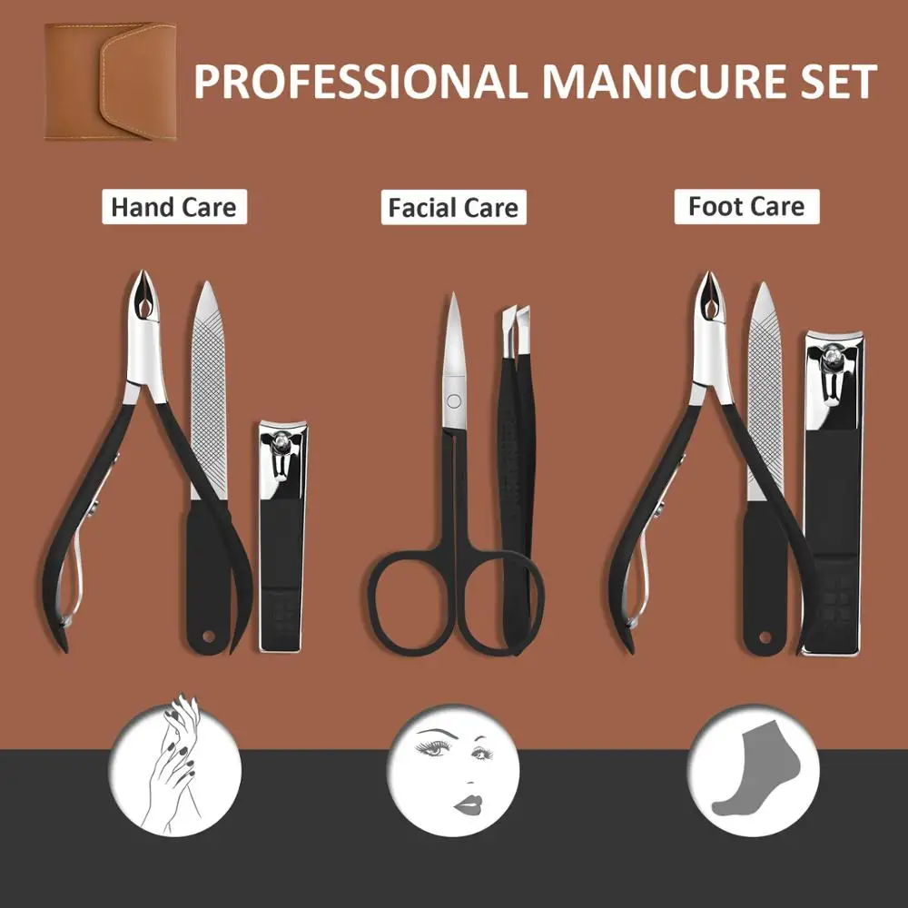 

6pcs set Folding Bag Stainless Steel Nail Clippers Set Manicure Pedicure Nail Clippers Portable Nail Trimming Tools Professional