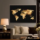 Абстрактная черная Золотая карта мира, холст, живопись плакат-карта и принты, Современная Настенная картина для гостиной, офиса, Декор, фреска