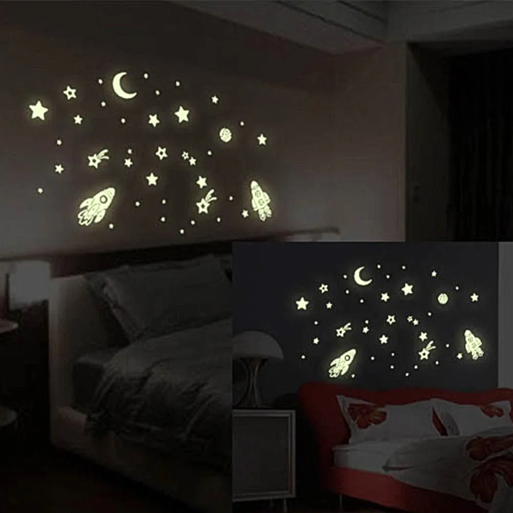DIY Luminous PVC Wall Sticker Glow In The Dark Space Stars Planet Rocket Kids Room Decoration Creative 2020 | Дом и сад