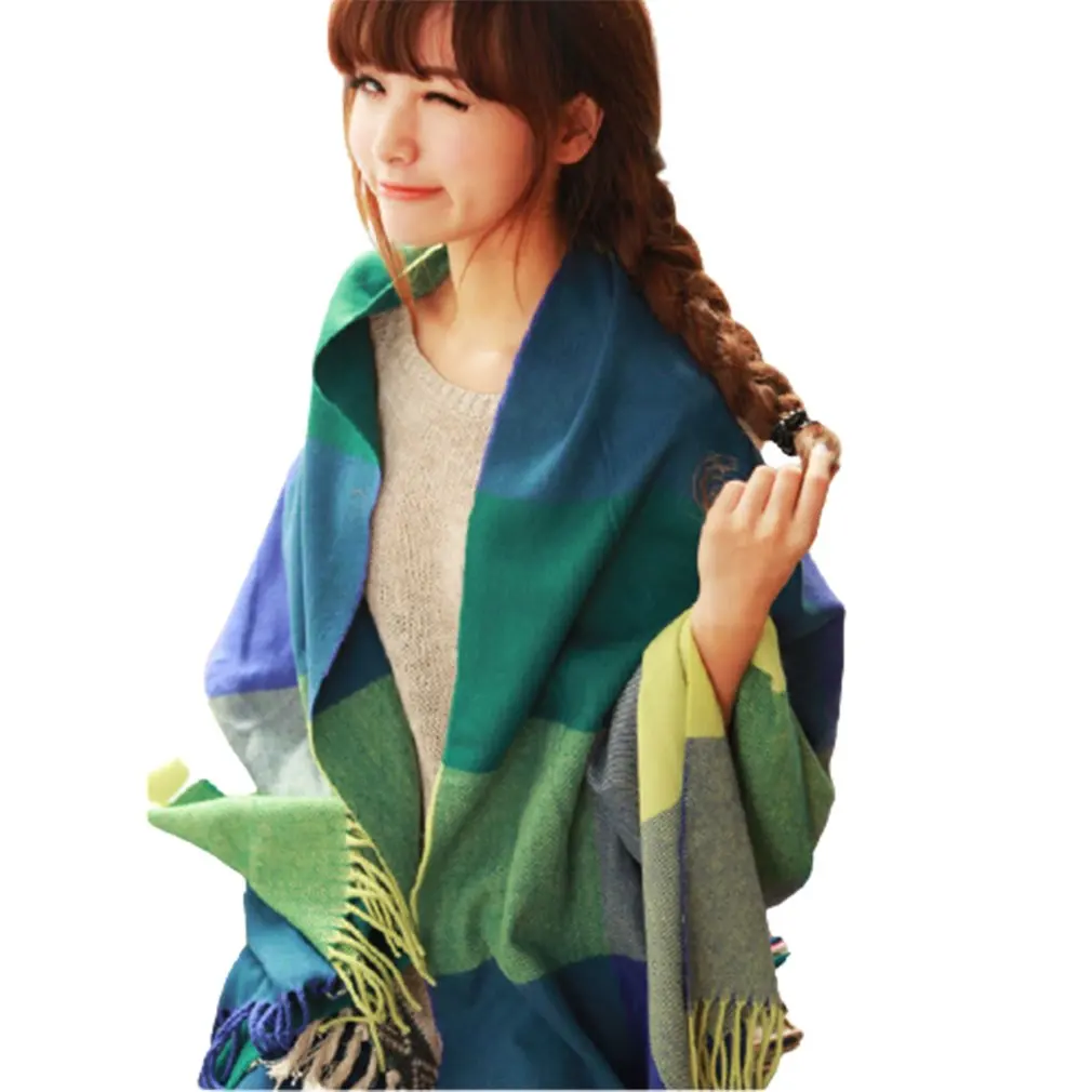 

Plaid Scarf Imitation Cashmere Ladies Winter Scarf Men And Women Warm Tassel Shawl Solid Color Silk Long Shawl Scarf