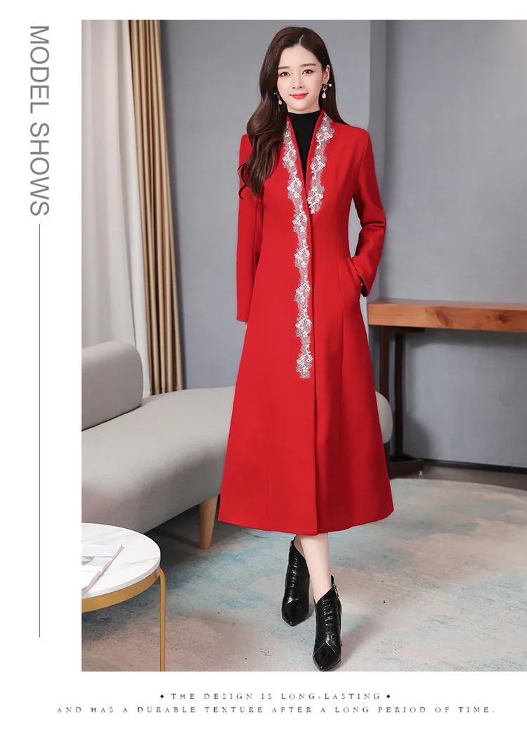 Женское осеннее и зимнее пальто китайский cheongsam ретро китайский стиль Hanfu улучшенное плотное шерстяное кружевное пальто