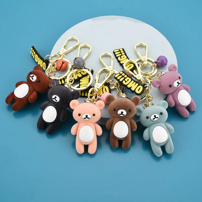 Мультяшный флокирующий стоячий медведь брелок подвеска милая кукла украшение