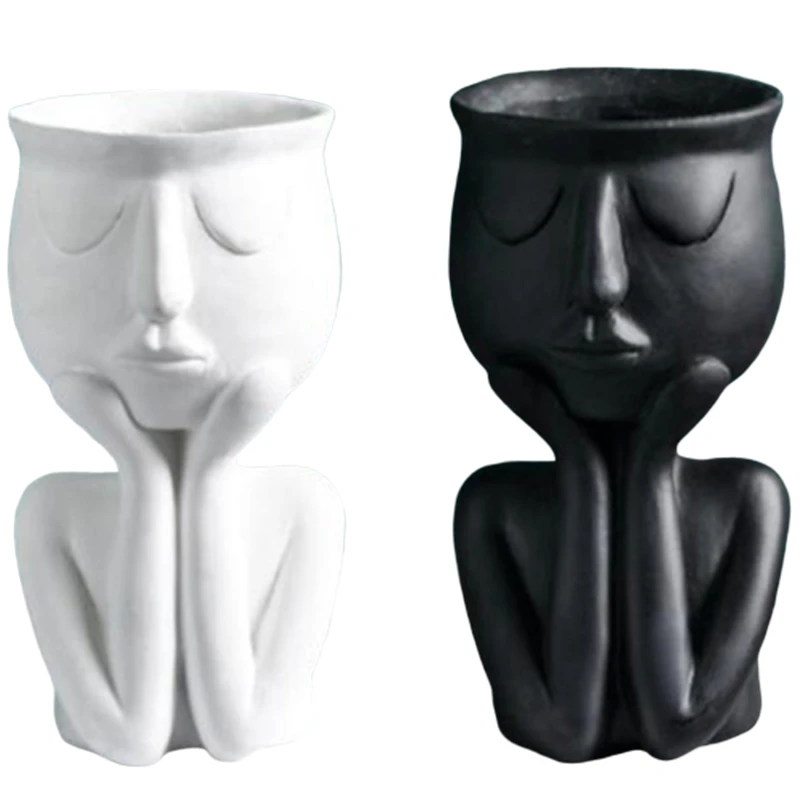 2 Pc Character Portrait Flower Pot Resin Succulent Plant Abstract Face Household Desktop Vase | Дом и сад