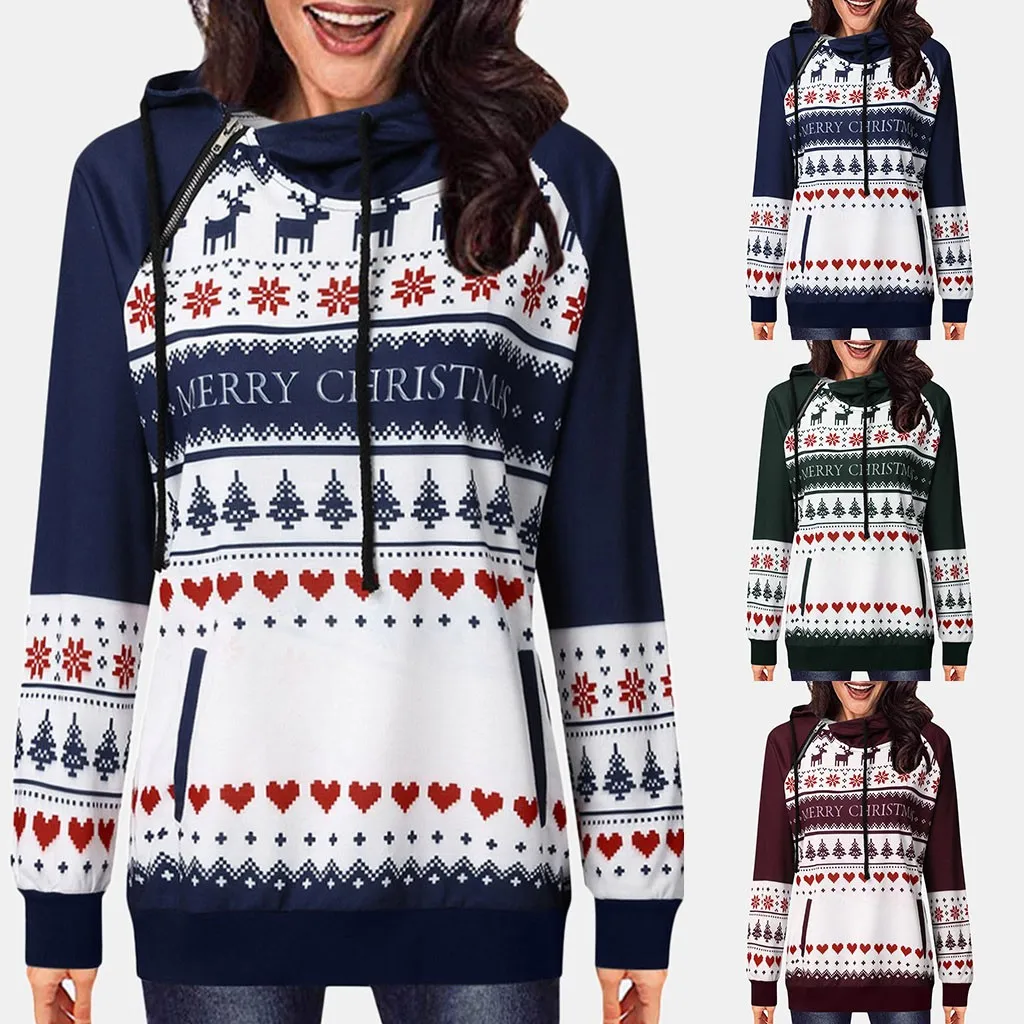 Рождественские Зимние толстовки с принтом женские топы ремешками толстовка для