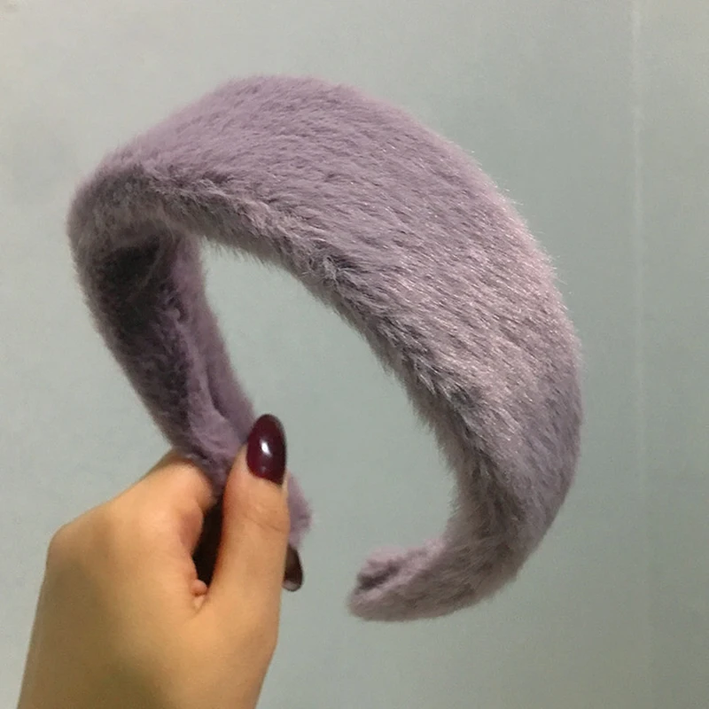 

Plush Hair Hoop Winter Hair Accessories Simple Wide-Brimmed Furry Hair Bands Imitation Rabbit Fur Solid Color Faux Fur Headband