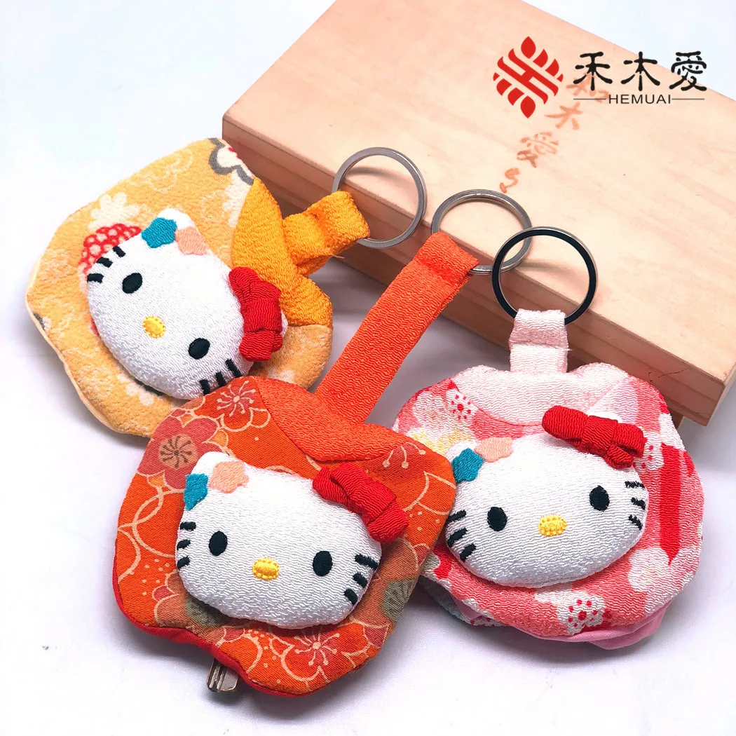 

Hello Kitty Key Bag Japanese and Wind 3D Three-dimensional Fabric Cute Creative Pull-out Storage Key Ring Bag Pendant
