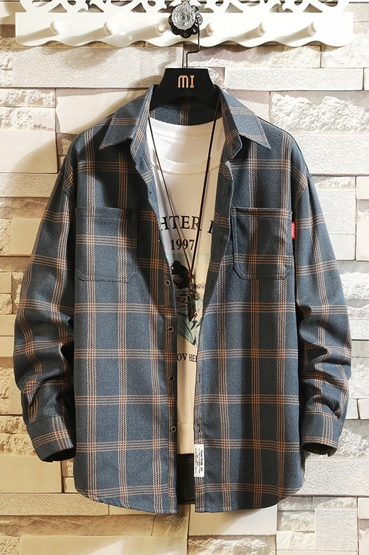 

New Arrival Fashion Plaid Men Long Sleeve Autumn Loose Handsome Coat Casual Shirts Plus Size M L XL 2XL 3XL 4XL 5XL