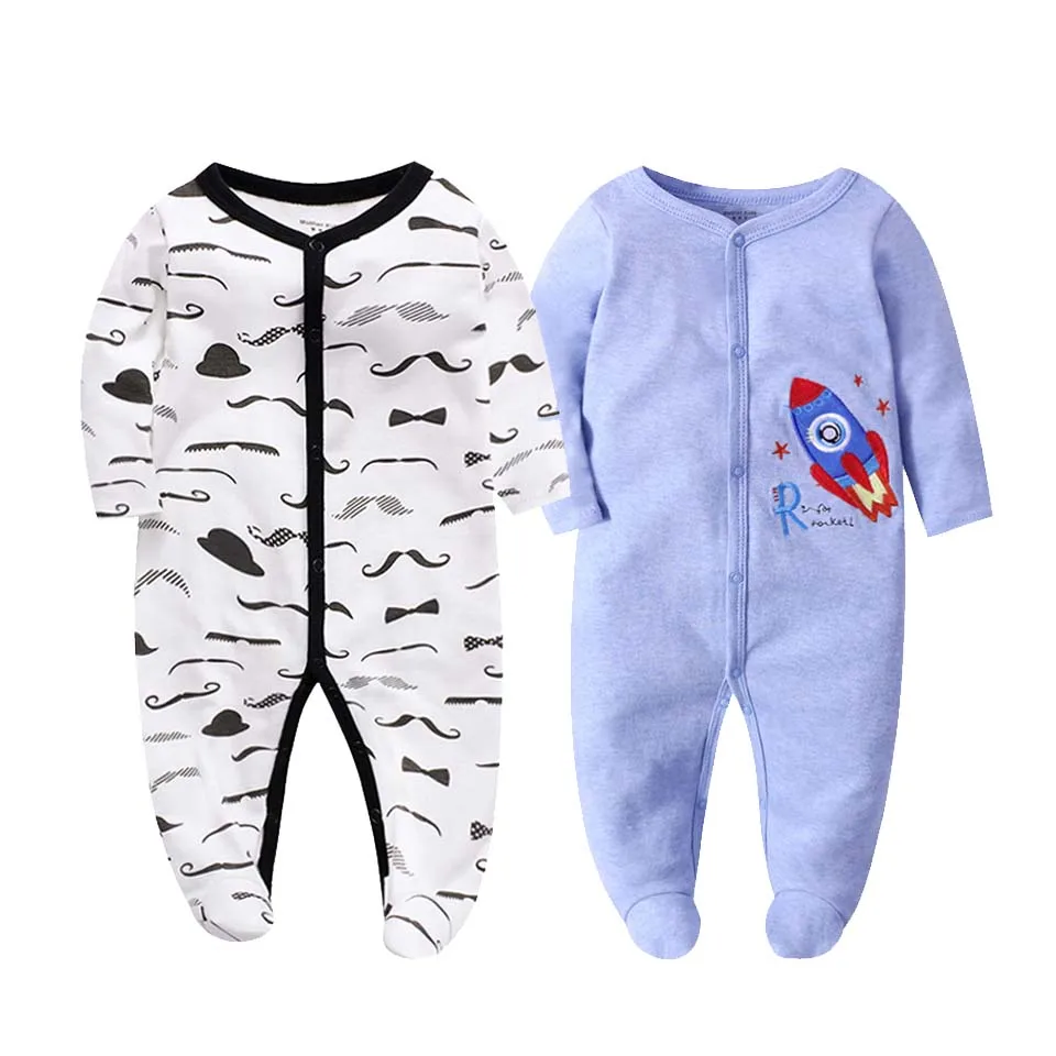 2Pcs/set Newborn Baby Footies Cotton Baby Boy Footies For Kids Clothes Long Sleeve Baby Pajamas Baby Girl 0-12M