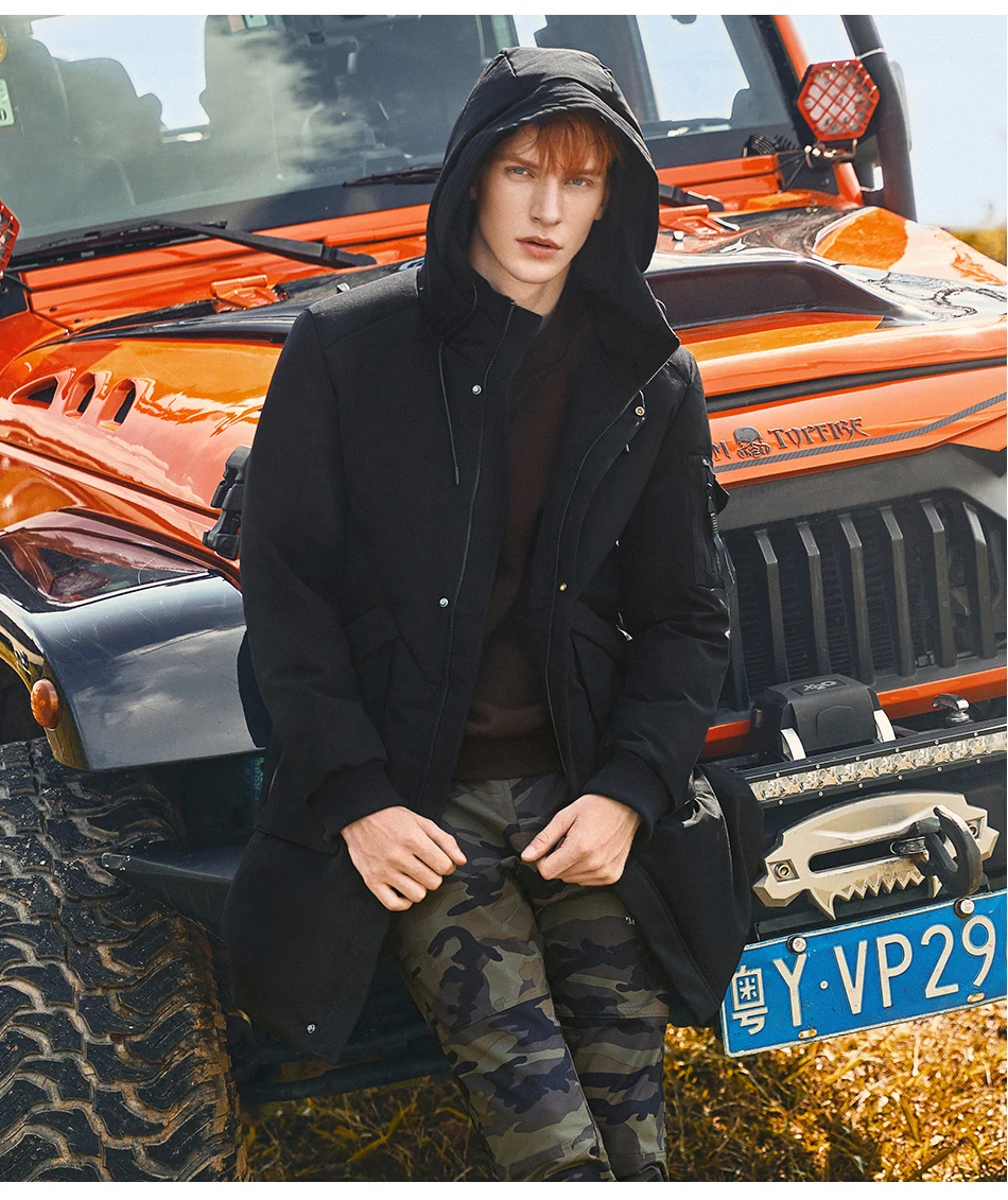 Толстый зимний мужской пуховик брендовая одежда с капюшоном Теплый пуховик Мужская длинная Черная куртка
