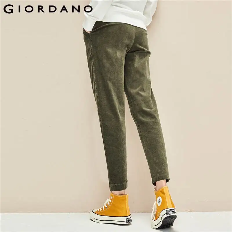 

Giordano Women Pants Corduroy Blended Fabric Trousers Slant Pocket Zip Fly Comfy Soild Pantaloni Donna 96410606