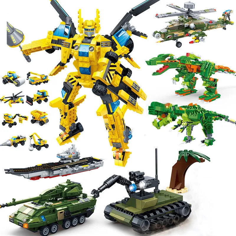 

8in1 Creative Assembling Building Blocks Transformation Robot Deform Plane Car Set Model Bricks City Construction Toys for Kids
