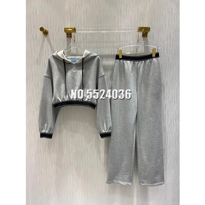 

Женские однотонные хлопковые свободные короткие свитшоты, пуловеры, толстовки + широкие брюки с эластичным поясом, повседневный комплект и...