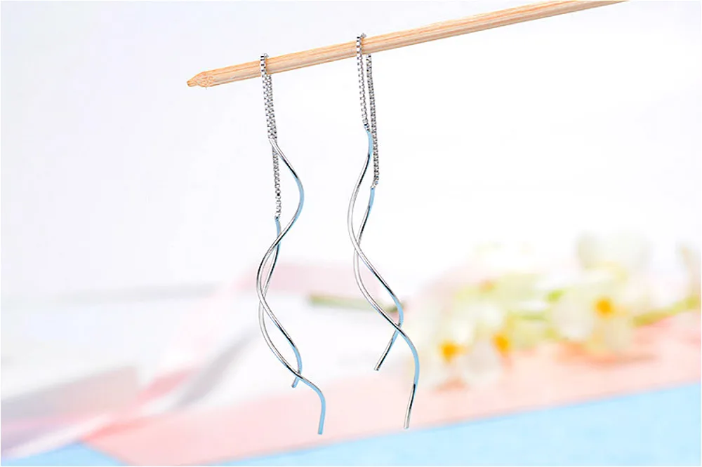 Серьги из стерлингового серебра витой длинный кисточка серьги для