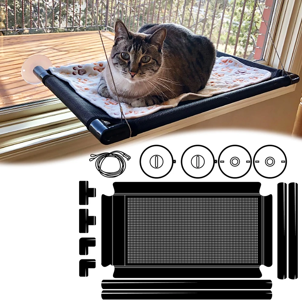 

Cat Hammock Window Sill Cat Bed Installation Comfortable Cat Sunbathing with Four Large Suction Cups Can Accommodate 30 Kg Pets