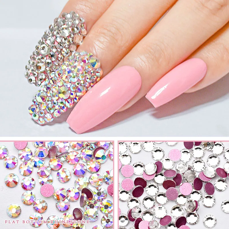 6/12 Стразы в сетку для маникюра набор камней с пудровым дном AB прозрачный SS4 ~ SS12