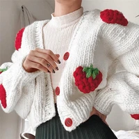 2022 autumn and winter new womens fashion design single breasted knitted sweater cardigan strawberry long sleeved sweater women