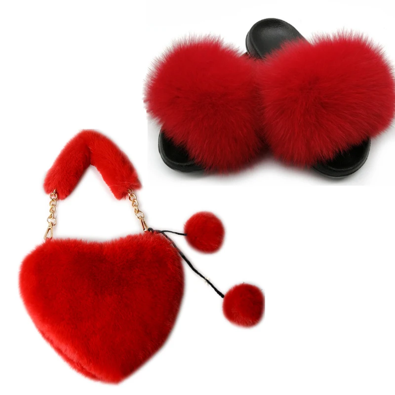 Женские летние тапочки с натуральным лисьим мехом Модные плюшевые меховые Милые