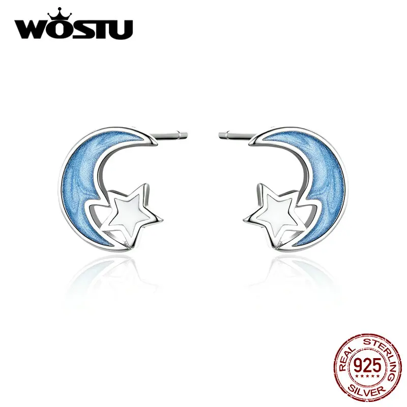 WOSTU Аутентичные серьги из стерлингового серебра 925 пробы с голубой Луной и