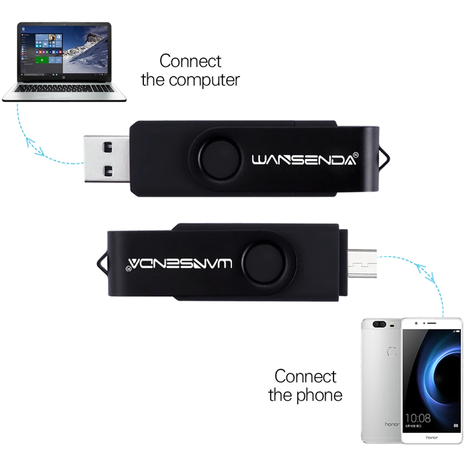 Флеш-накопитель WANSENDA OTG USB 128 Гб 64 Гб Флешка 8 ГБ 16 ГБ 32 ГБ флеш-накопитель 256 ГБ USB флеш-карта памяти для Android/планшетного ПК