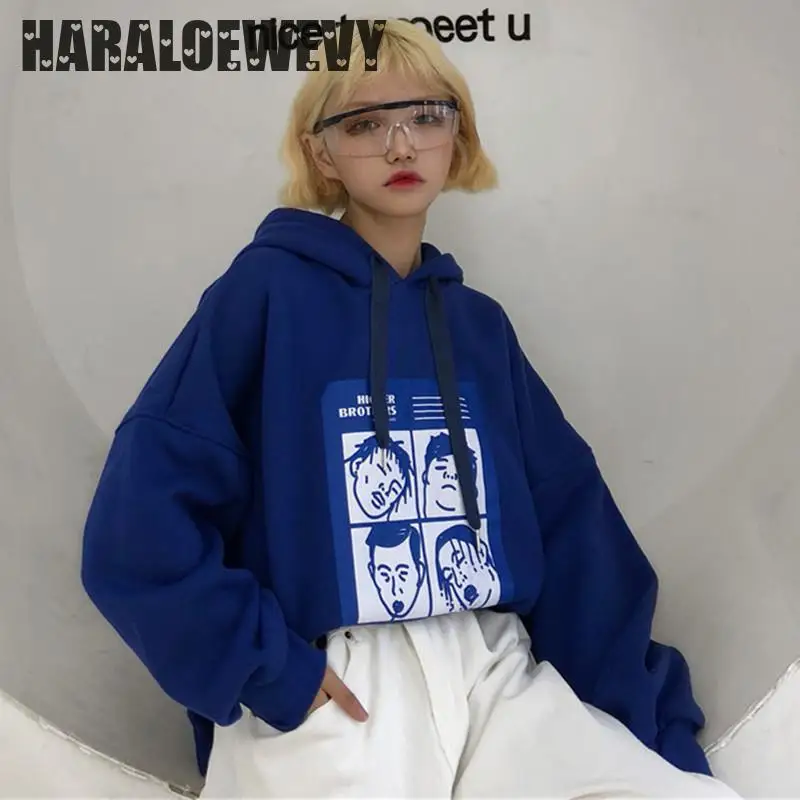Fashion Sweatshirts Women 2018 Korean Ulzzang Harajuku Cartoon Printed Loose Hooded Sweatshirt Hoodies Female Casual Clothing | Женская