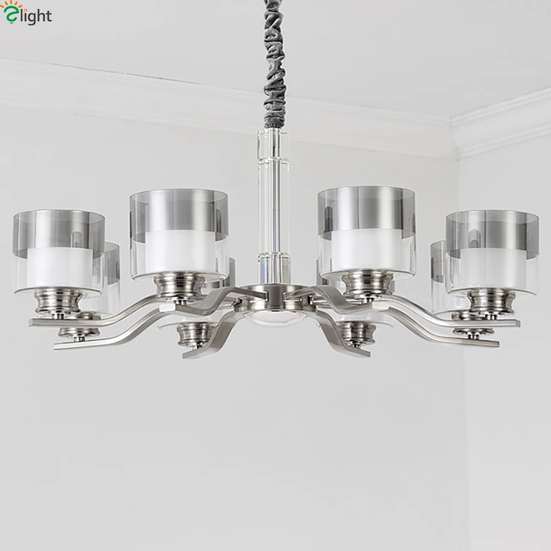 

Modern Nickel Metal Led Chandeliers Lighting Living Room Crystal Led Pendant Chandelier Lamp Dining Room Hanging Lights Fixtures