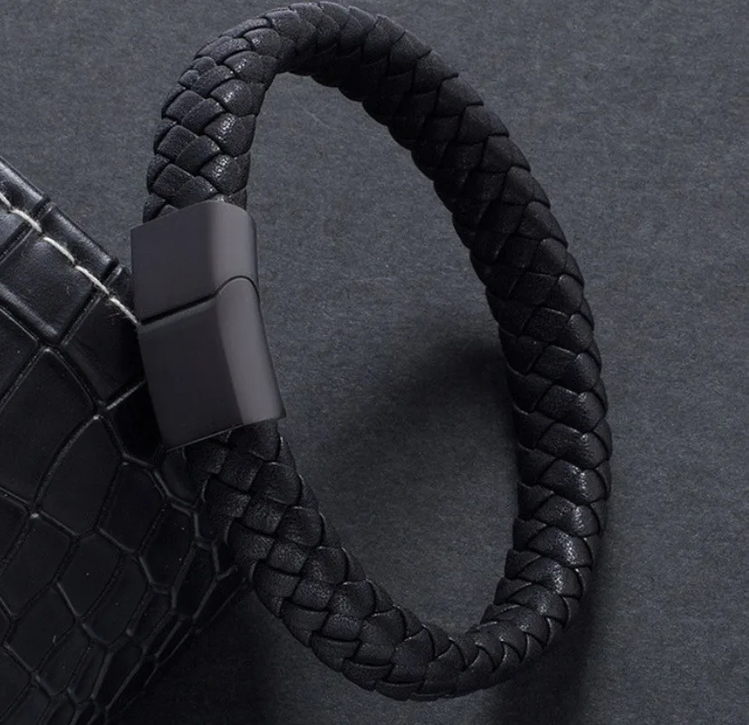 Модные мужские украшения плетеный кожаный браслет ручной работы черные
