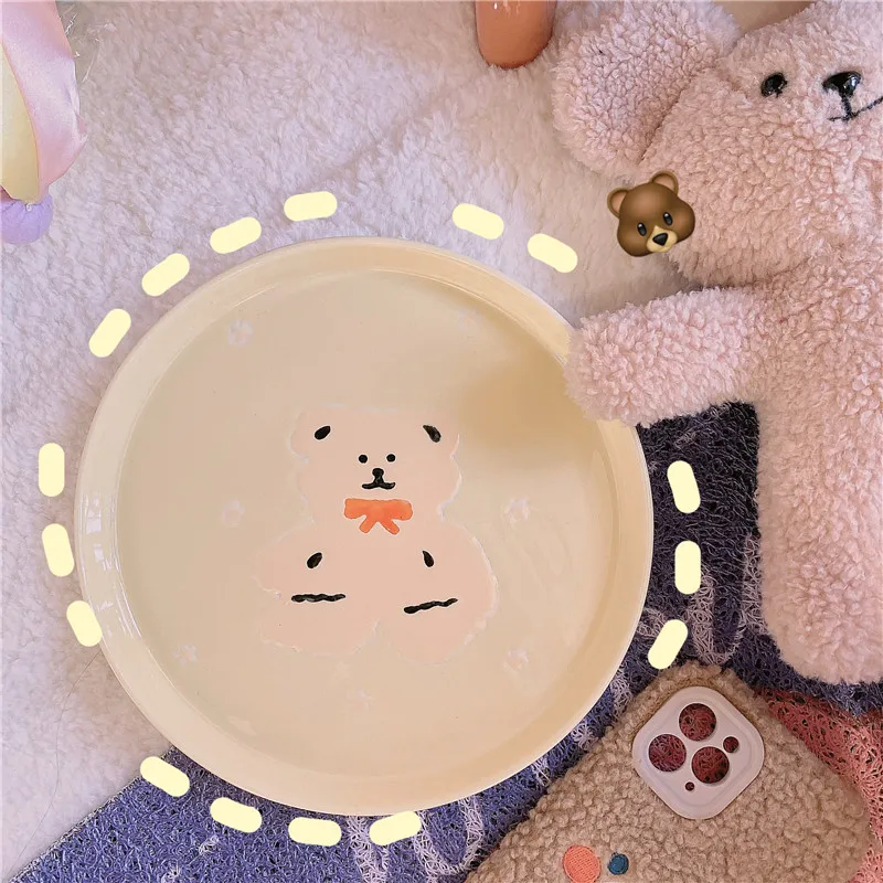 

1pc Lovely ceramic dinner plate 4inch bear cartoon children dish Winter plate cheap tableware drop shop