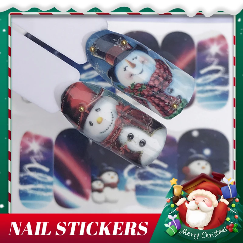 

2021 Hot Selling New Watermark Diamond Nail Sticker Christmas Nail Sticker Snowman Santa Claus Black Lace Flower Decal