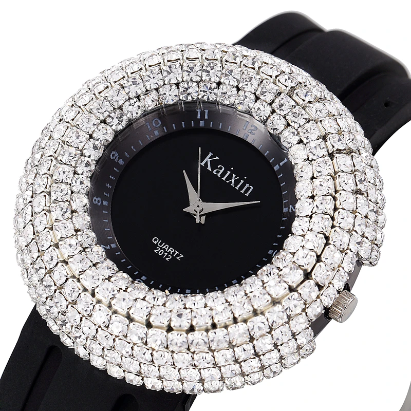 

Luxury Diamond Case Women Quartz Unique Wrist Watches Round Casual Women Dress Watch Silicone Strap Girl Clock Zegarek Damski
