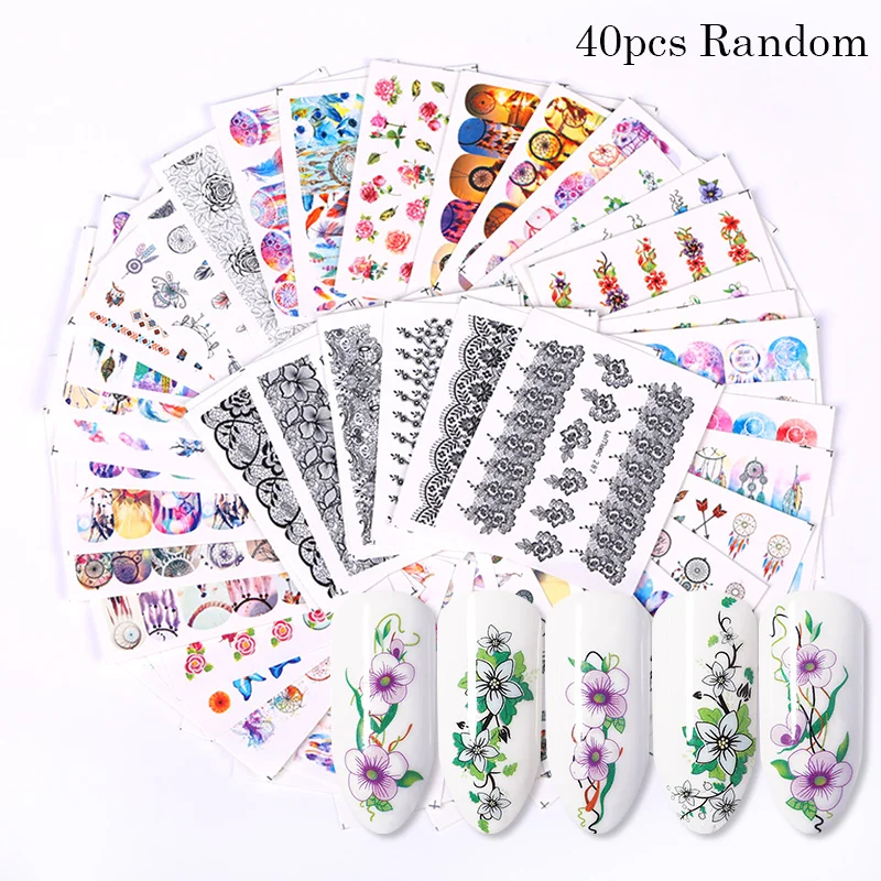Set 29 LEMOOC 45 шт./компл. черного цвета с цветочками для вечеринок наклейки переводятся при помощи воды красочные исскуство ногати наклейки бабочками и кружевом для малышей с изображением Ловца снов наклейки для ногтей - Цвет: Set 29