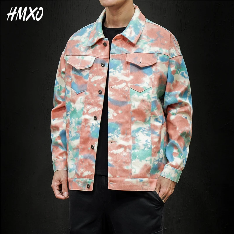 HMXO 2020 Новая мода галстук Краска Мужская джинсовая куртка мужская повседневная