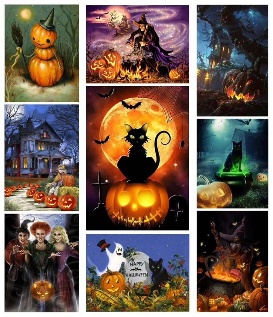 Алмазная 5D Вышивка сделай сам Пейзаж на Хэллоуин полное покрытие вышивка