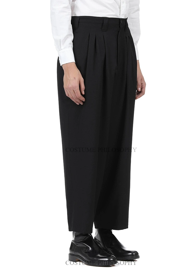 Мужские повседневные брюки темно-черные свободные подиумная мода большой размер